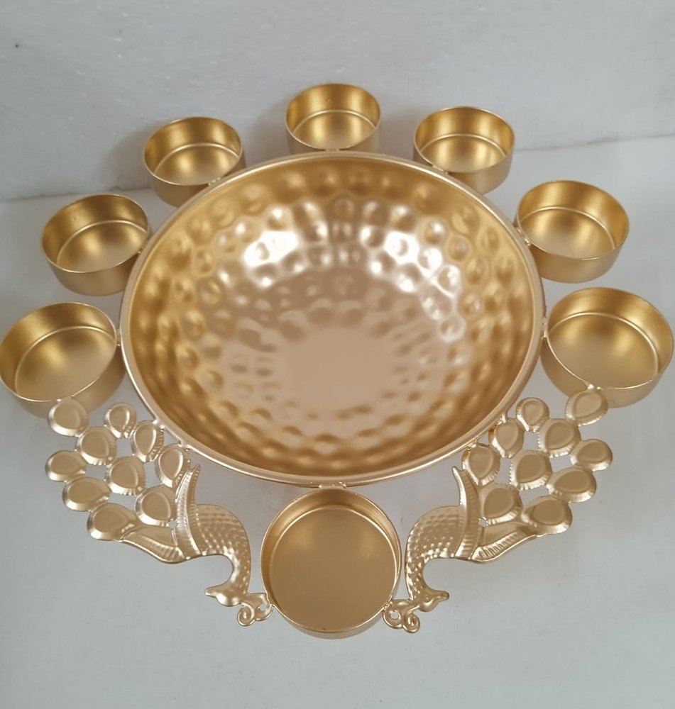 Gold Aluminium Peacock Metal Urli with t-lite holdr