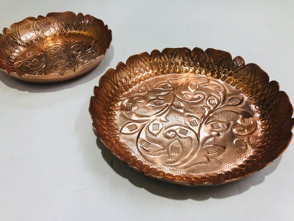 Plate Holder Round Aluminium rose gold urli, For Festival