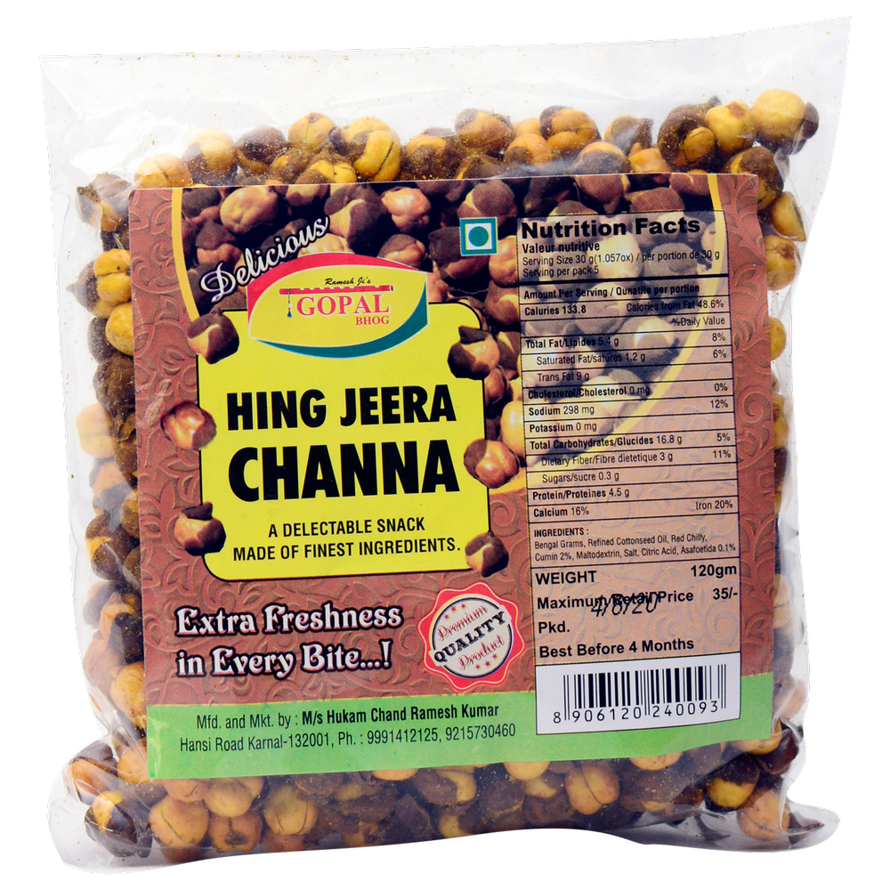 Gopal Bhog Roasted Hing Jeera Chana 120gm, Packaging Size: 120 Grams, Packaging Type: Packet