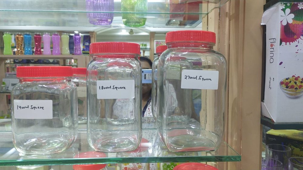 Transparent Square glass Jra with Lid 1.5 kg to 3 kg
