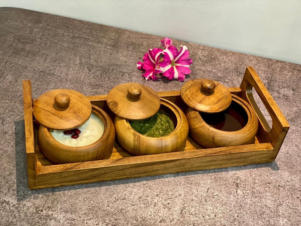 Brown Acacia wood Wooden Kitchenware Chutney set, For Restaurant