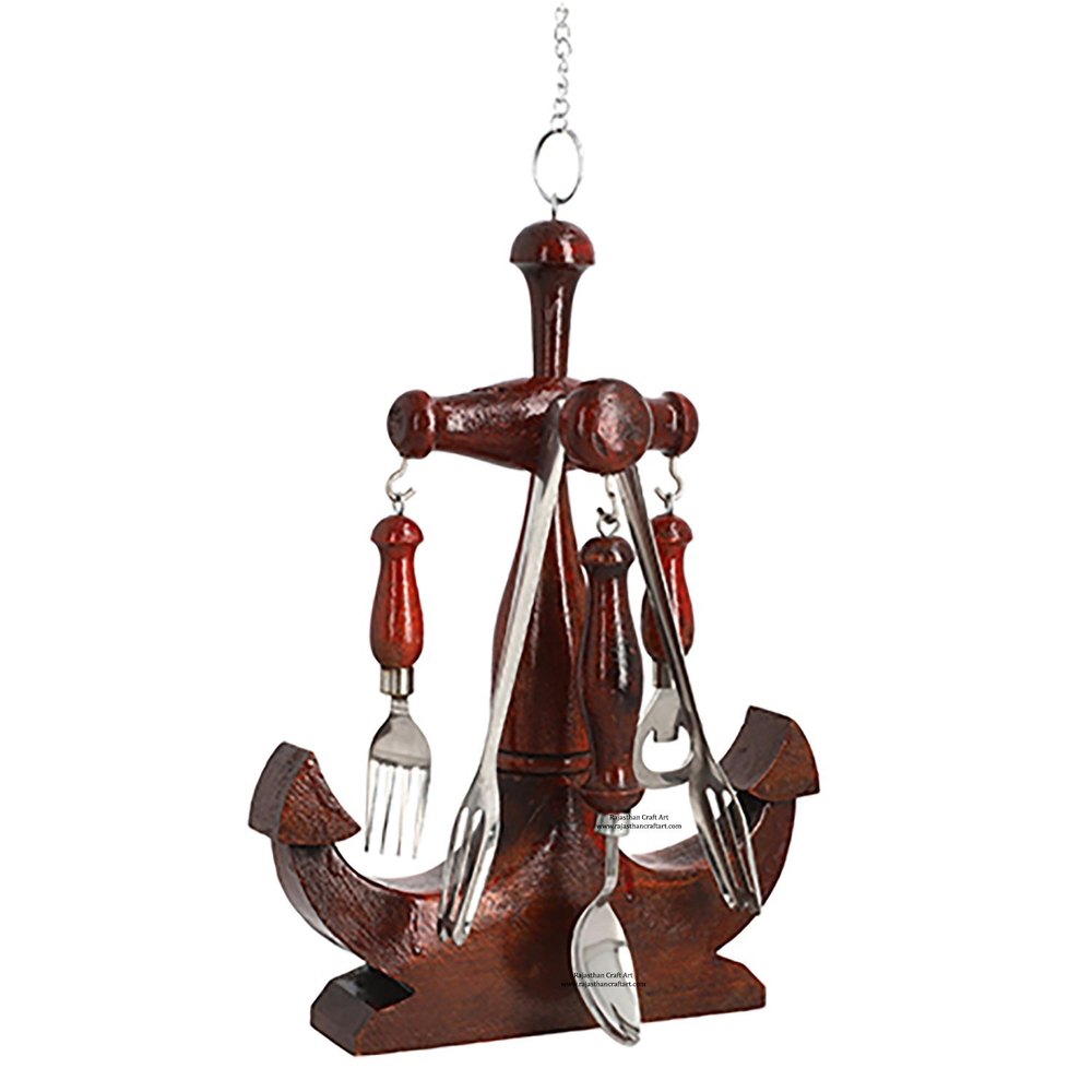 Brown Mango Wood Kitchen Utensils Anchor Set
