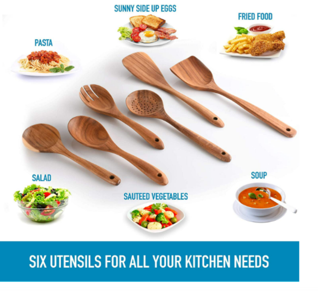 Polished Brown Wooden Cooking Utensils Set, Model Name/Number: 78687, Size: Standard