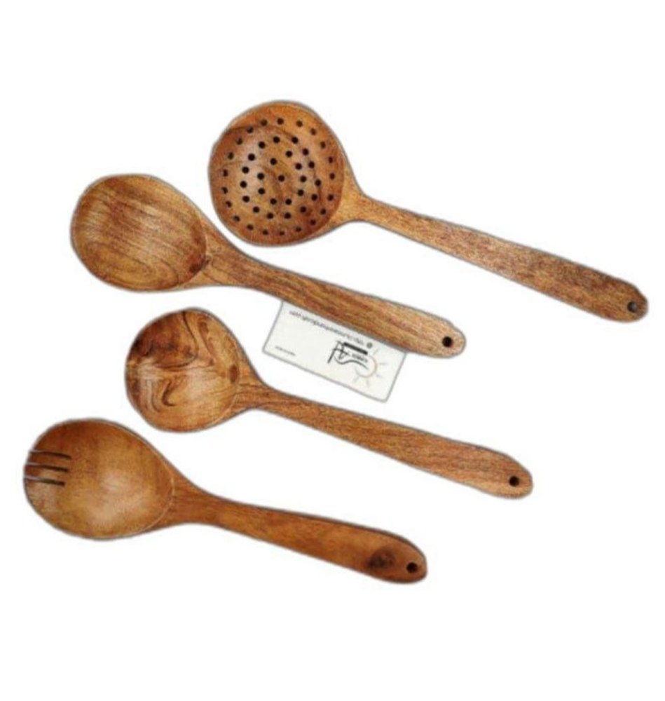 Brown Wooden Kitchen Utensil Set