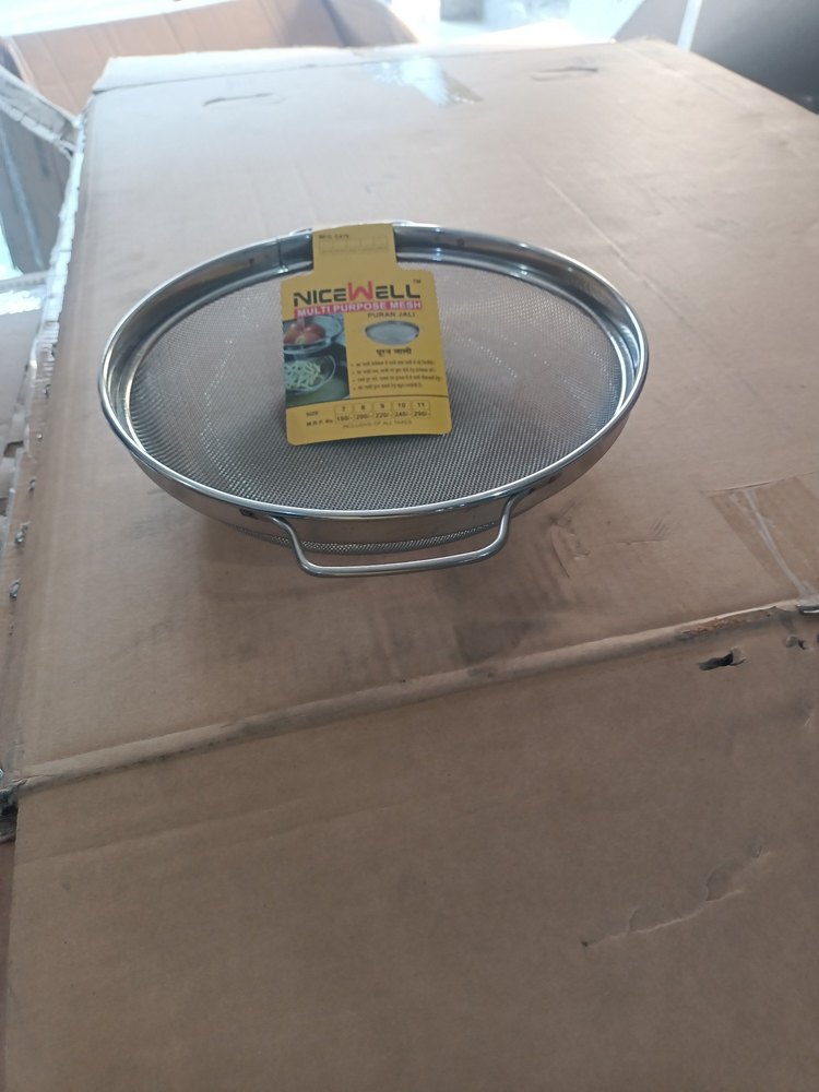 Silver Round Stainless Steel Puran Jali, For To Strain Liquid From Food