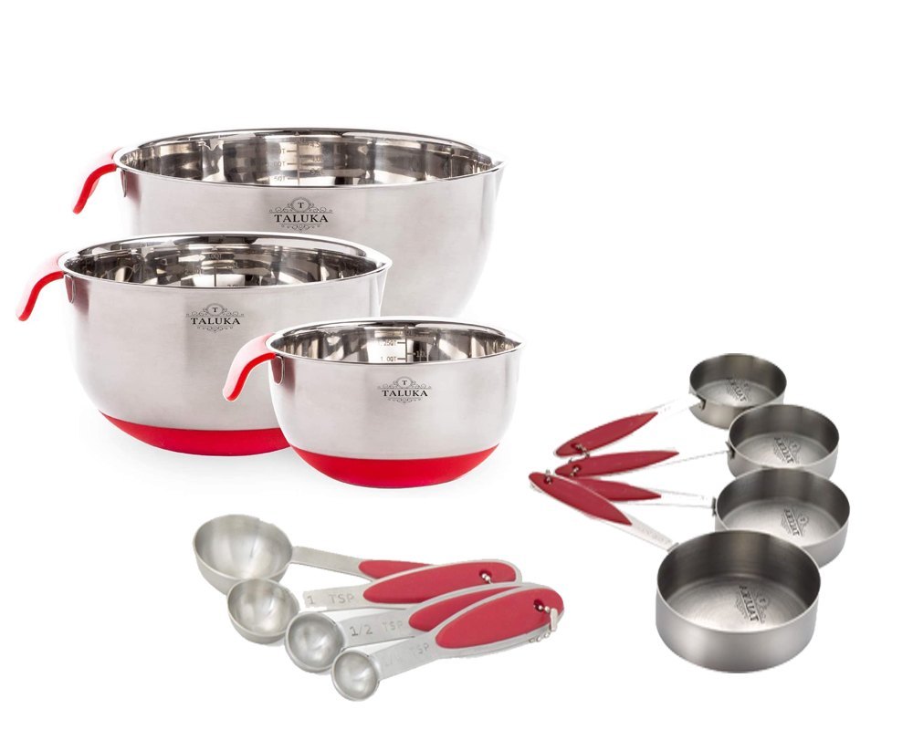Taluka Stainss Steel Baking Bowl With Measuring Cup With Spoon, For Restaurant, Set Contains: 11
