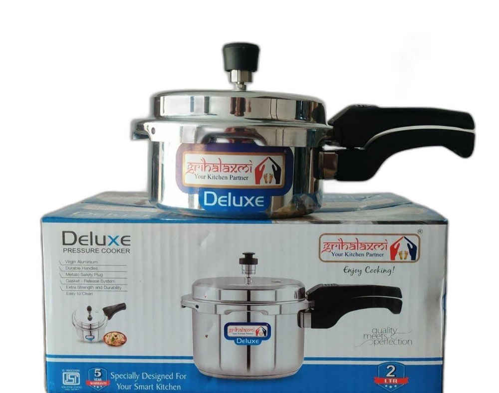 Silver Grihalaxmi 2 Litre Deluxe Aluminium Pressure Cooker, For Home
