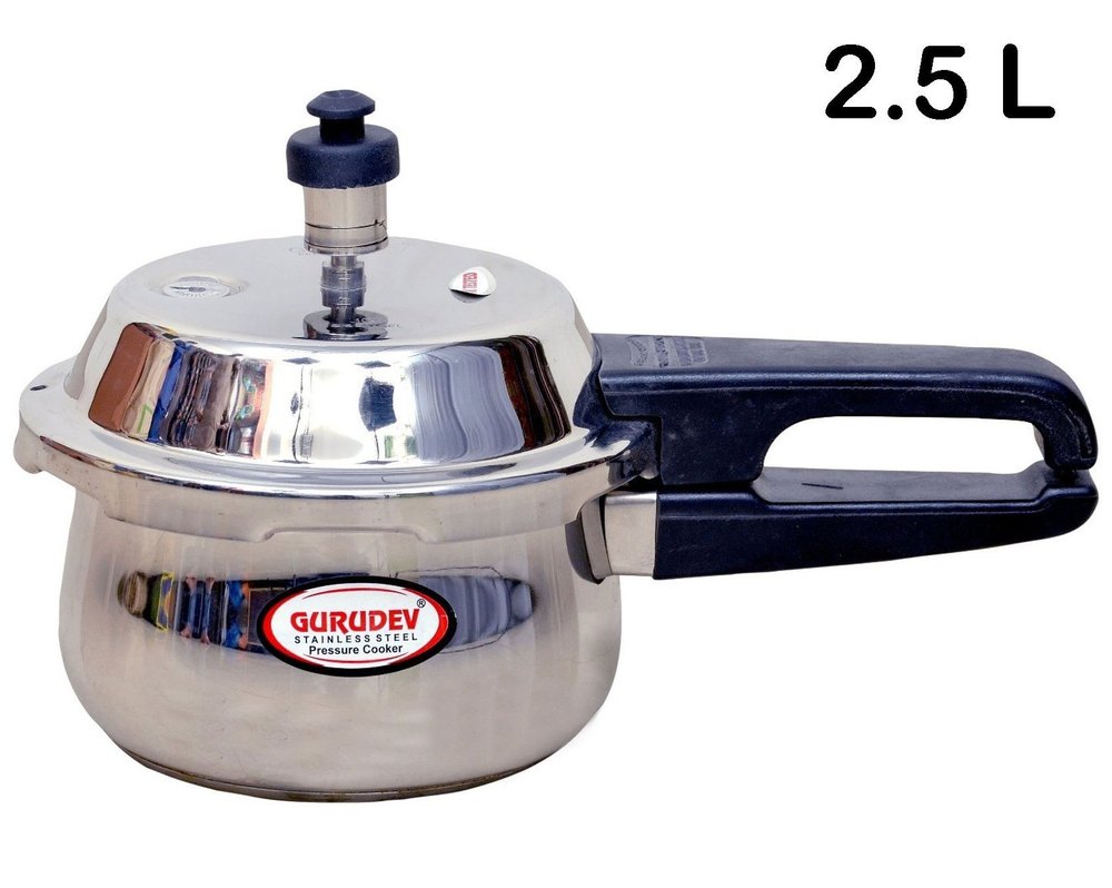 Silver And Black Gurudev Stainless Steel 2.5L Handi Pressure Cooker, For Home