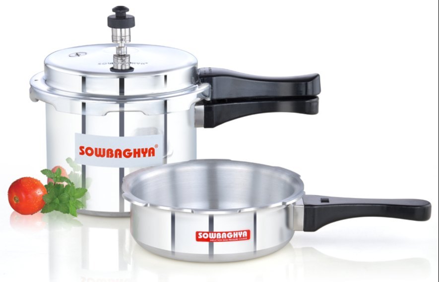 Sowbaghya Silver 3 Lit Elite Induction Base ALU Pressure Cooker & Pan, For Home, Size: 3Ltr