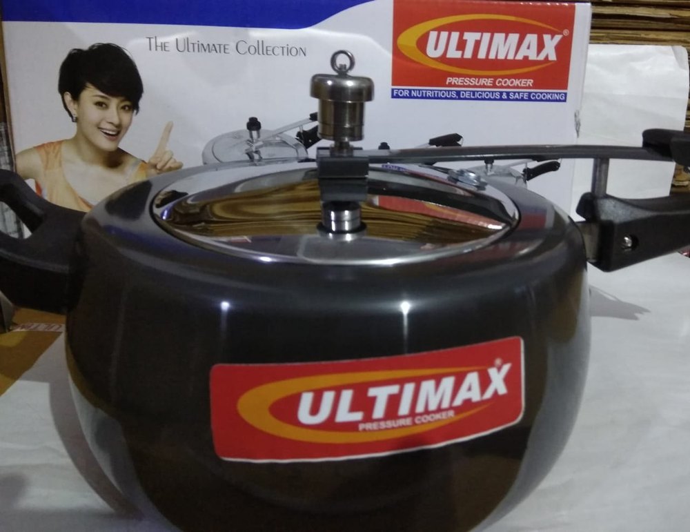 Ultimax Hard Anodized (Black) Cooker with Induction Base & Stainless Steel Lid, For Home