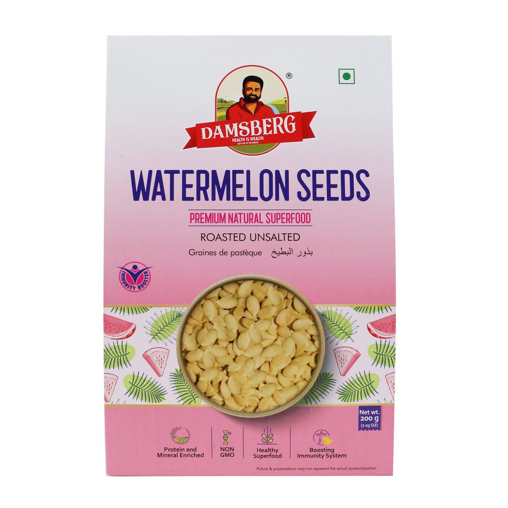 Damsberg Unsalted Watermelon Seeds Roasted, Packaging Size: 200 Grams, Packaging Type: Box
