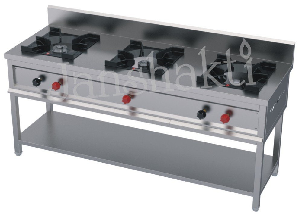 Janshakti Stainless Steel Three Burner Cooking Range, For Restaurant