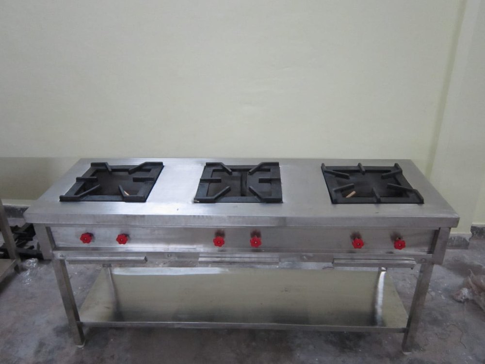 Stainless Steel Commercial Kitchen 3 Burner Cooking Range