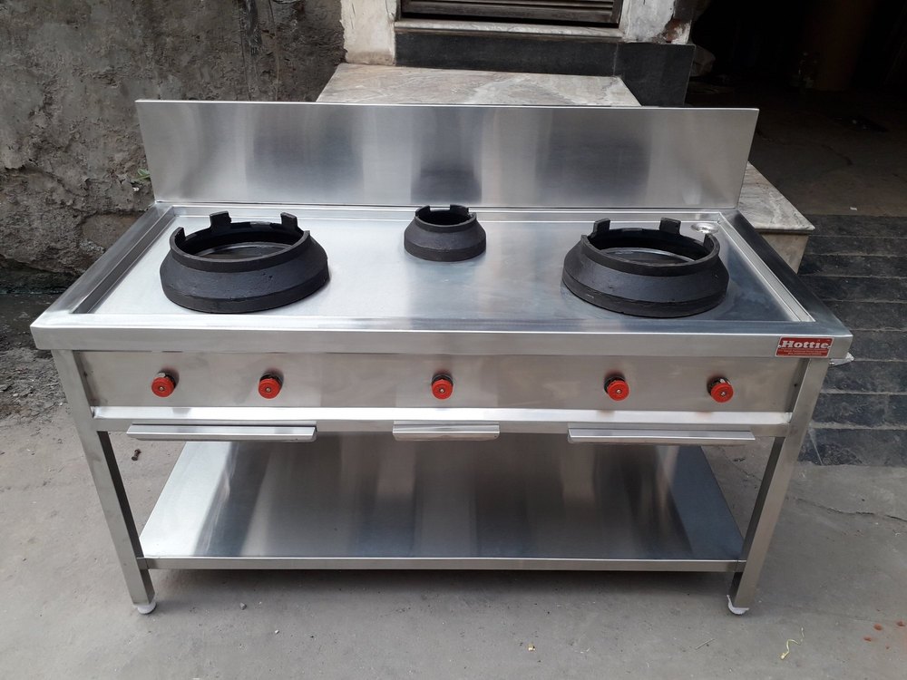 Stainless Steel LPG Hottie Three Burner Chinese Cooking Range