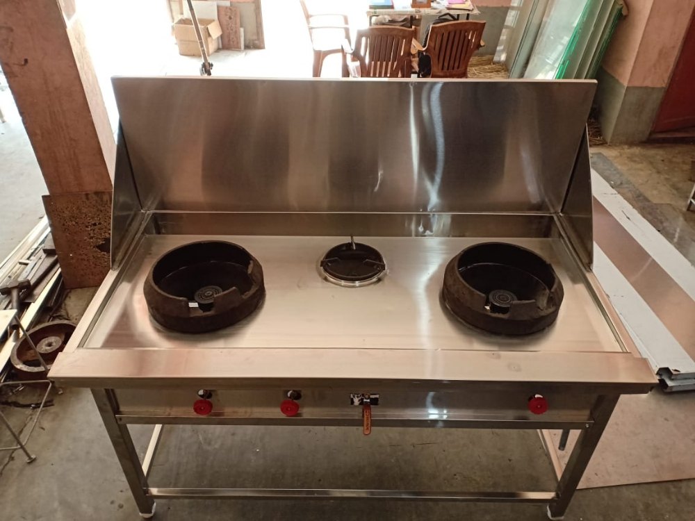STEEL FABRICATION LPG Two Burner Chinese Cooking Range, For Restaurant
