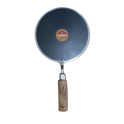 Super Golden Black Sheesham Wood Handle Iron Tawa, Size: 9 Inch