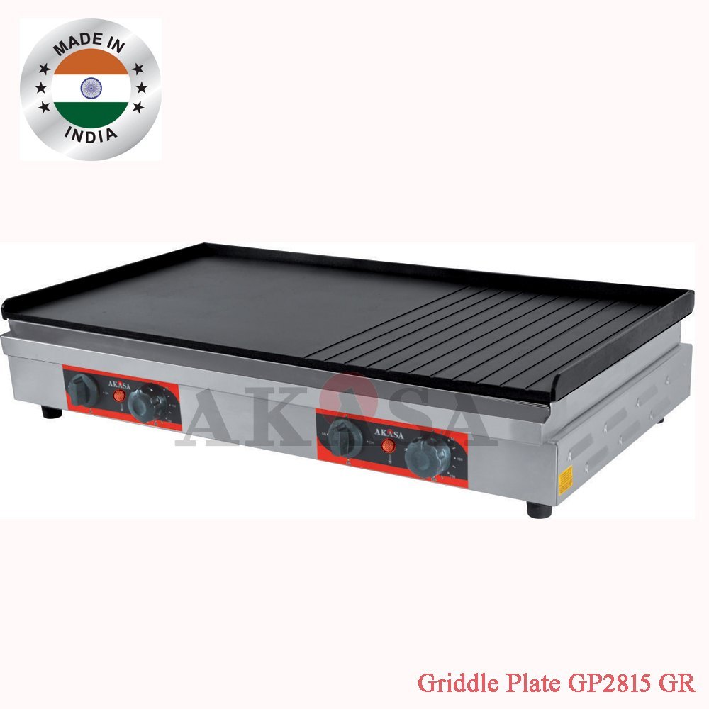 Akasa Black Commercial Griddle Plate Grooved, Size: 28x15