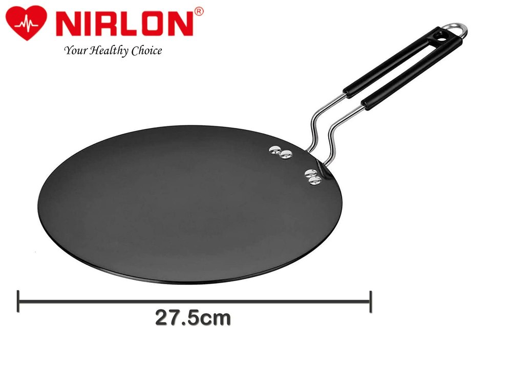 Aluminium Gas Nirlon 3mm Hard Anodised Concave Tawa, 27.5 cm, Black, For Home