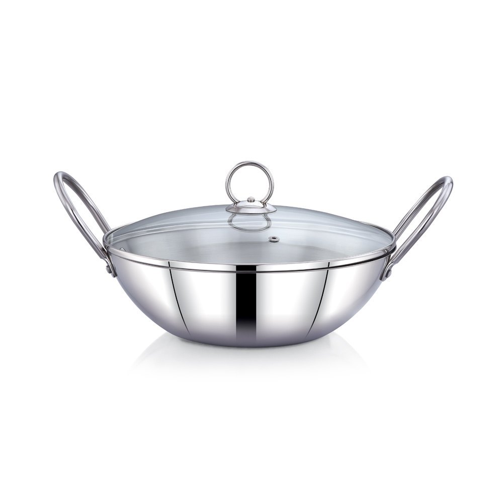 Metal Kraft Round Wow Kadai 26 Cm With Glass Lid, For Home, Capacity: 1.5 L