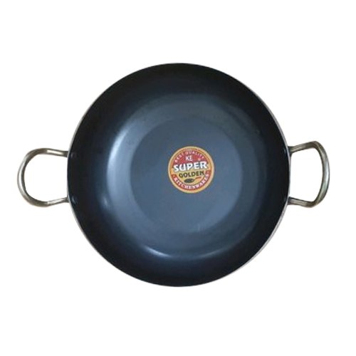 Super Golden Round Flat Bottom Iron Kadai, Size: 10 Inch