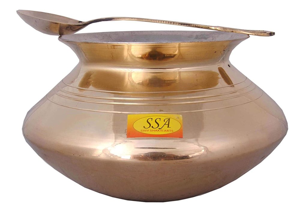 Golden Brass Punjabi Handi 3500 ML Serving Spoon, Shape: Round, Size: 14.5 X 23.5 X 14.5 Centimeters