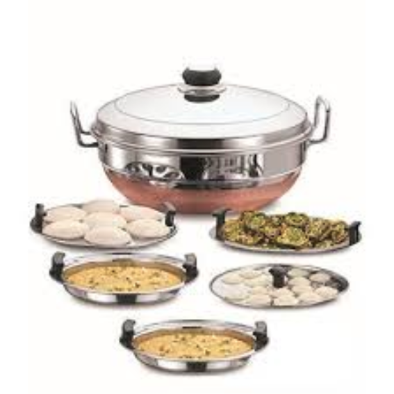 Radhe Stainless Steel Multi Kadai Steamer, Idli Cooker, Five