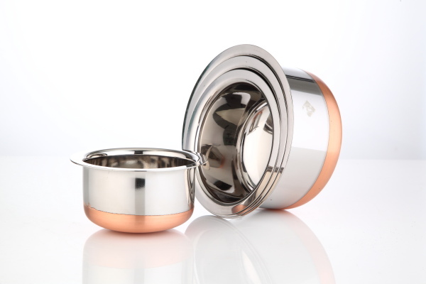 TALLBOY Silver Copper Bottom Steel Dishes set, Size: Multi, Capacity: Small Medium Big