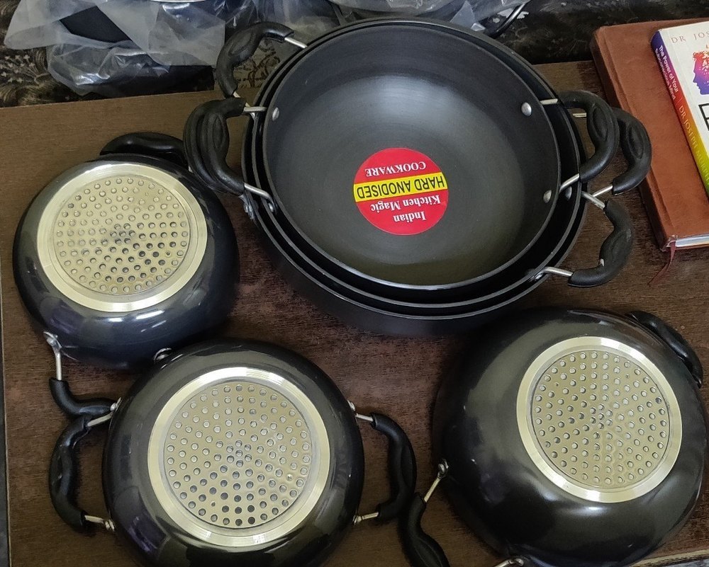 5 Aluminium Hard Anodized Kadai Set, For Kitchen, Size: 10-14