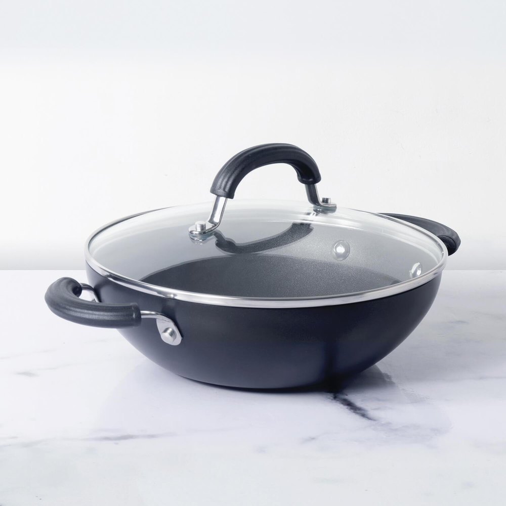 Aluminum Round Hard Anodized Deep Kadai, Capacity: 2.5 Liters, Size: 12 Inches Diameter