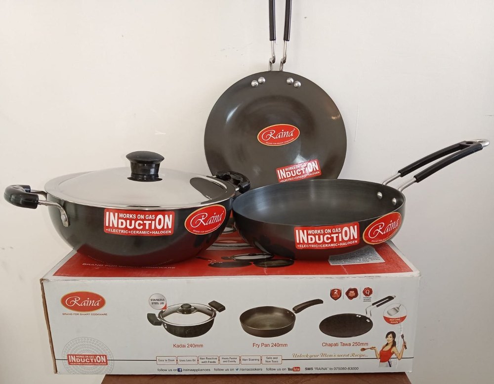 Round Raina Aluminium Cookware Set, For Kitchen, Size: 240mm(kadai)