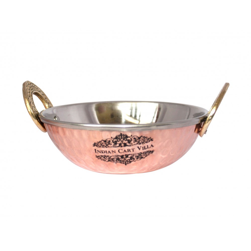 Indian Cart Villa IndianCartVilla Hammered Steel Copper Kadhai Kadahi 350 ML, for Hotel/Restaurant