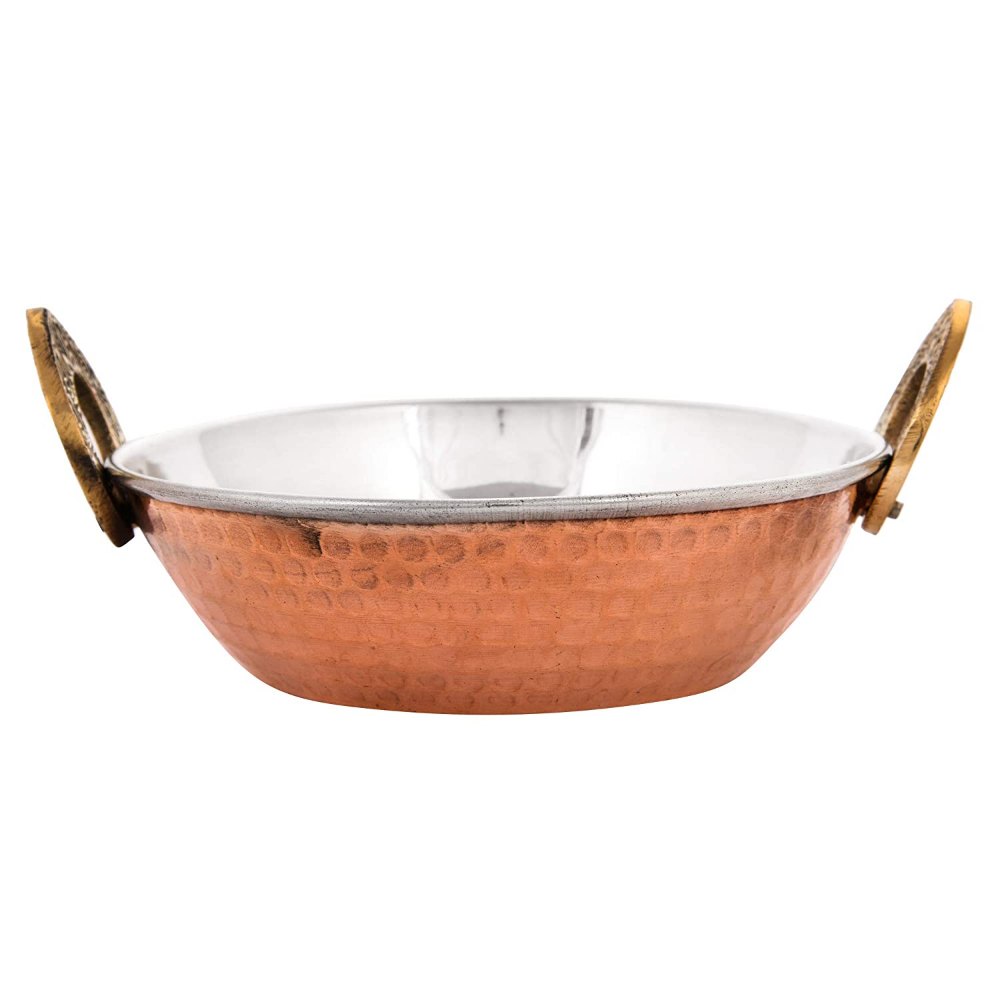 Round Hammered Copper Kadai, For Hotel, Restaurant, Capacity: 3-5 Liter