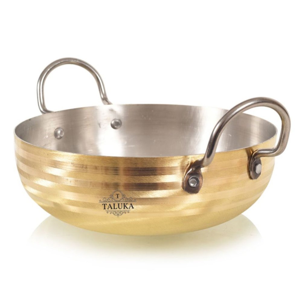 Round Brass Handmade Kadai/ With Handel Serving Wok 2.5 Liter For Hotel/restaurant
