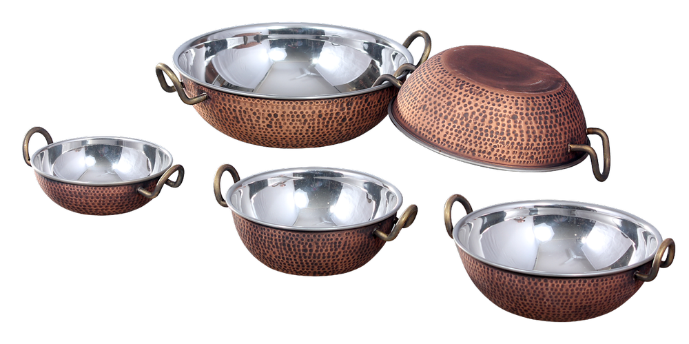 Metal Kraft Round Smokey Finished Copper Steel Karahi, For Hotel