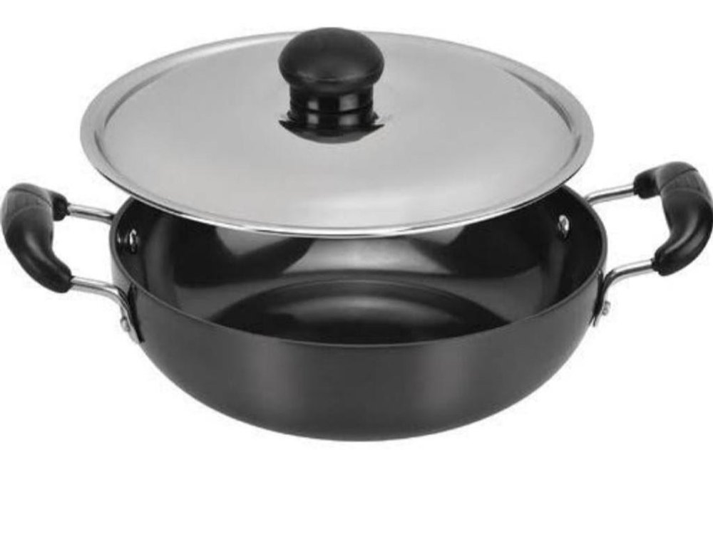 Round Hard Anodized Aluminium Kadai