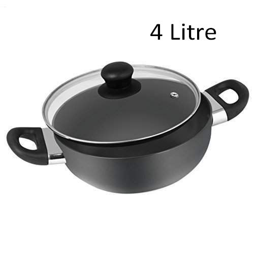 Black 4 Litre Glass Lid Kadhai