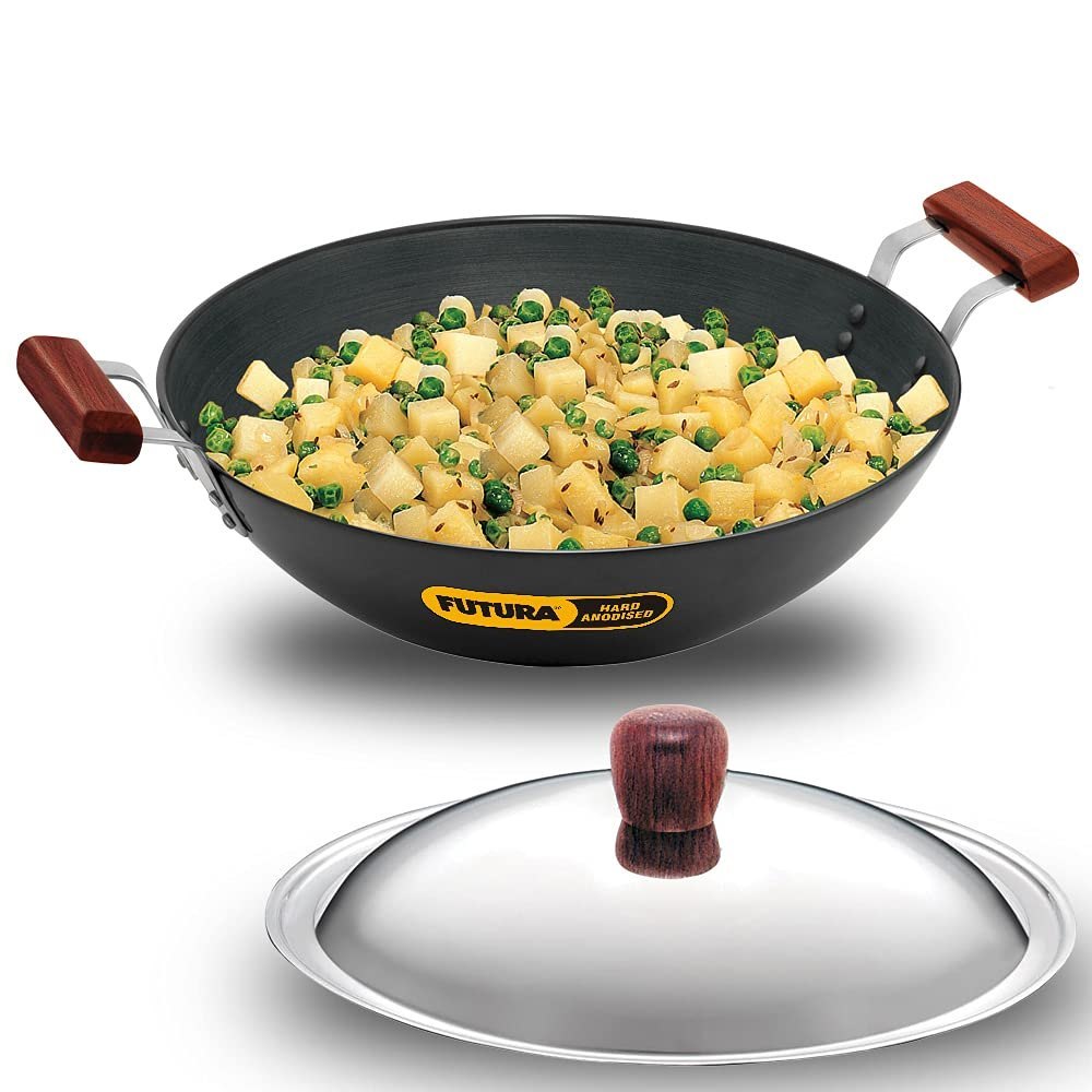Aluminium Black AD50S Aluminum Hawkins Futura Hard Anodised Kadhie, For Cooking, Round