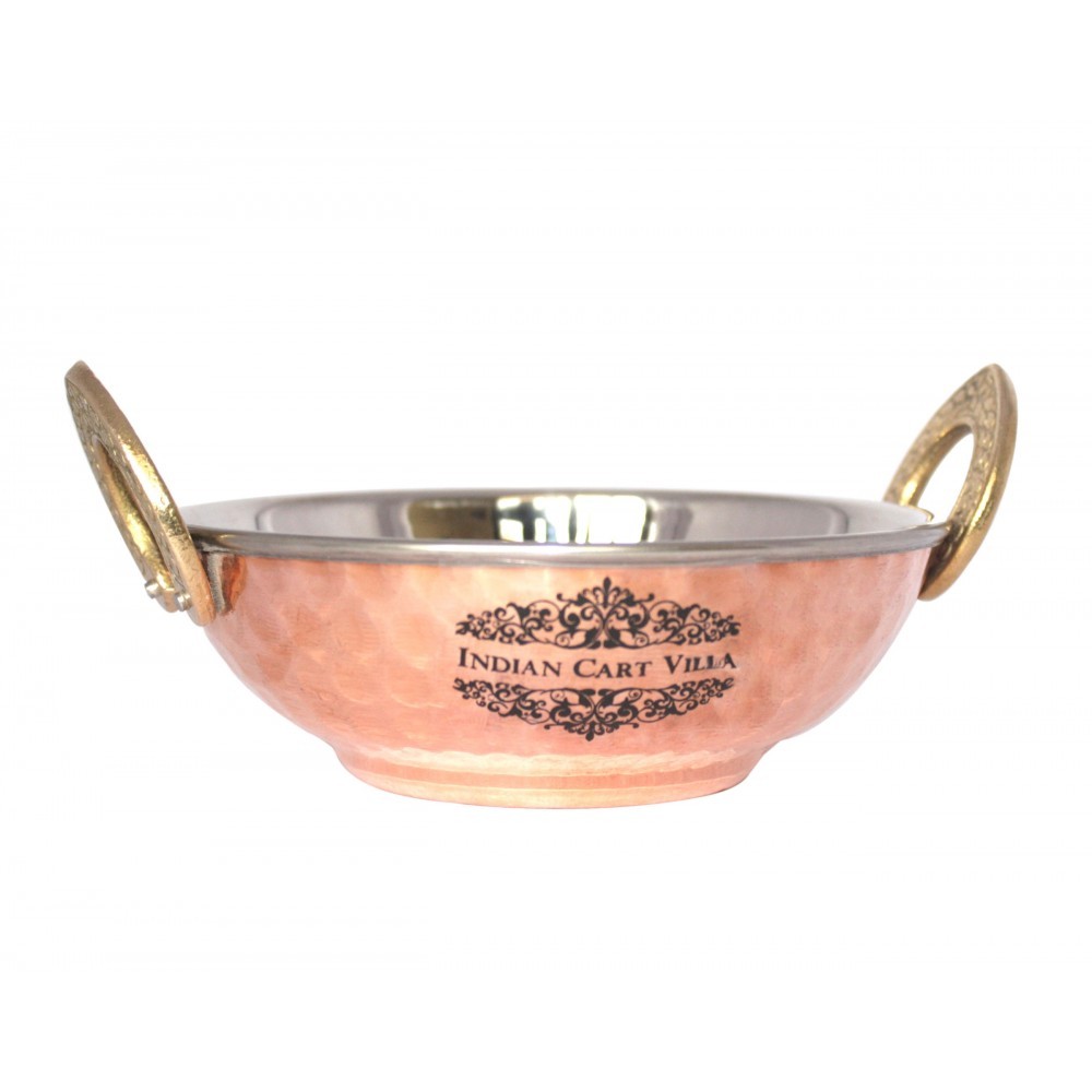 Indian Cart Villa IndianCartVilla Steel Copper Hammered Kadhai Kadai