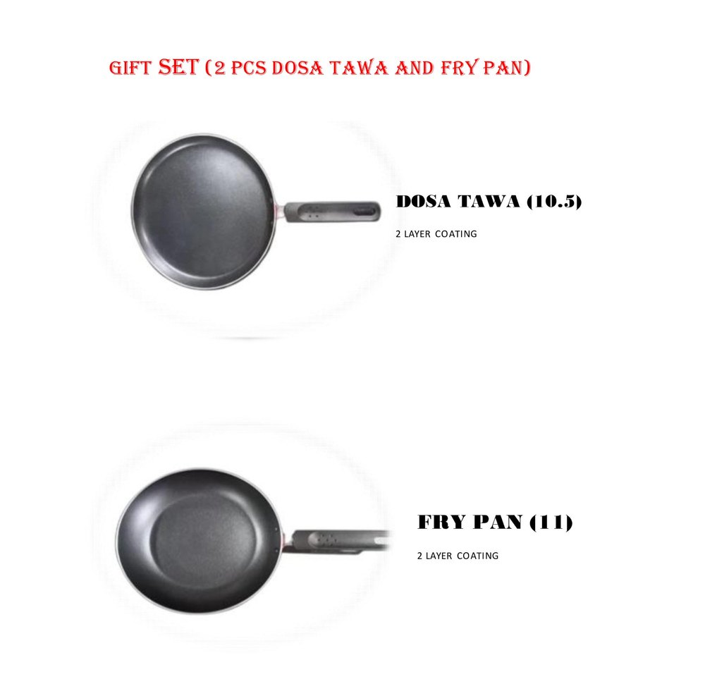 VIRAT RED 2 PC GIFT SET (DOSA TAWA 10.5 AND FRY PAN 11), For Home, Size: 10.5/11