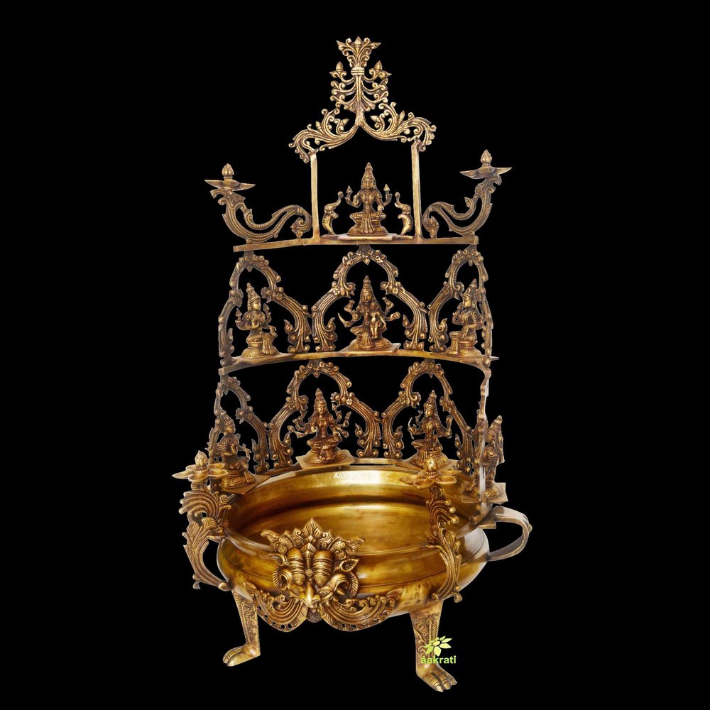 Ashta Lakshmi Urli Made In Brass 39 Inch, Bronze Finish By Skilled Artist Indian Metal Brass Craft
