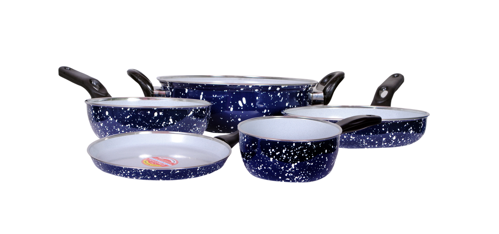 Navy Blue Aluminium Enamel 5 Pcs Utility Set With Dosa Tawa for Home