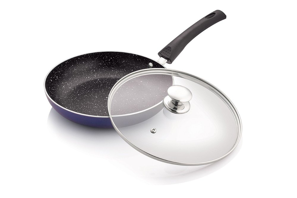 Teflon Aluminium Non Stick Fry Pan With Glass Lid, For Home img
