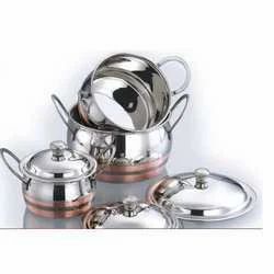 White Non Stick Copper Bottom Cooking Pot, for Home, Size: Regular