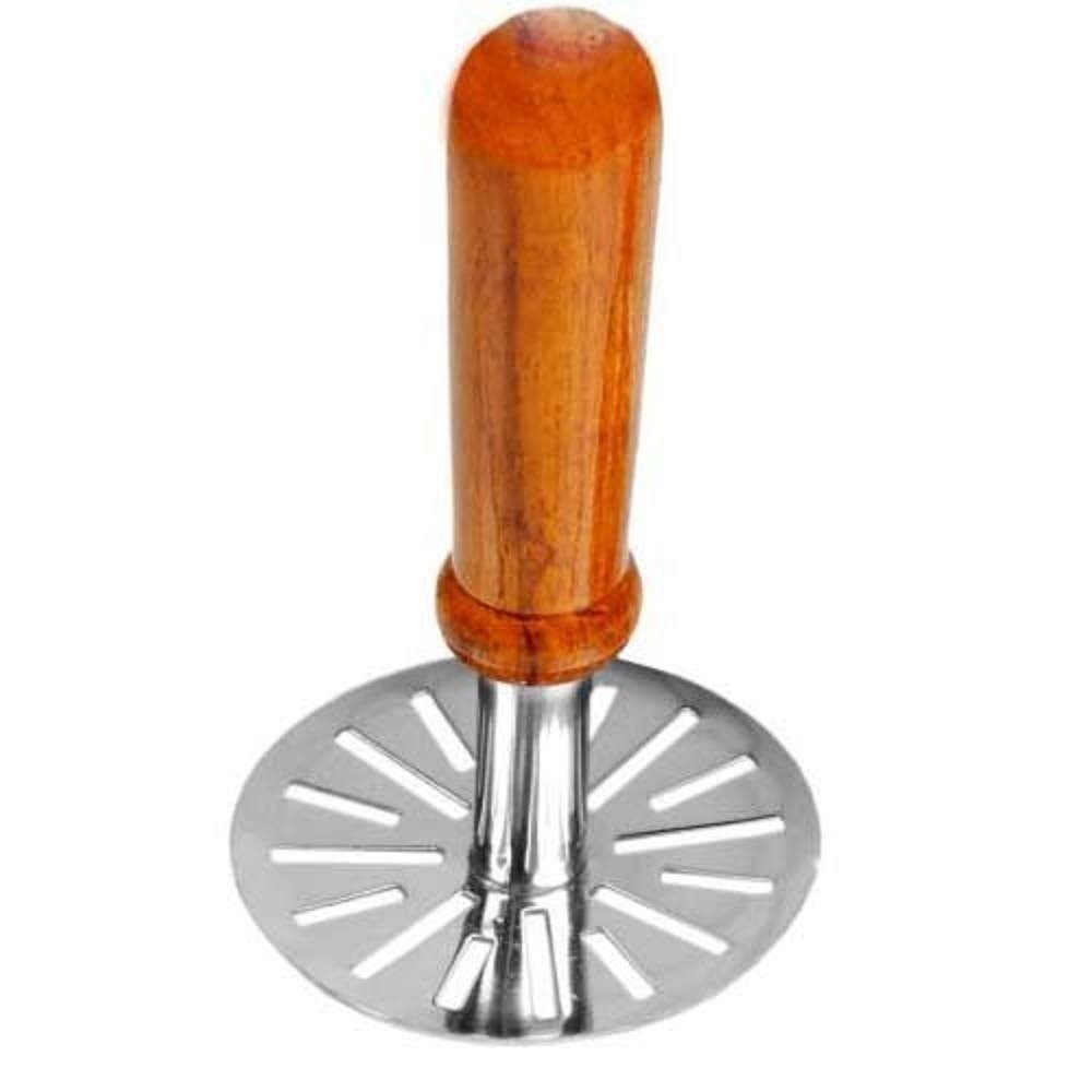 Brown And Silver Stainless Steel Wooden Handle Potato Masher