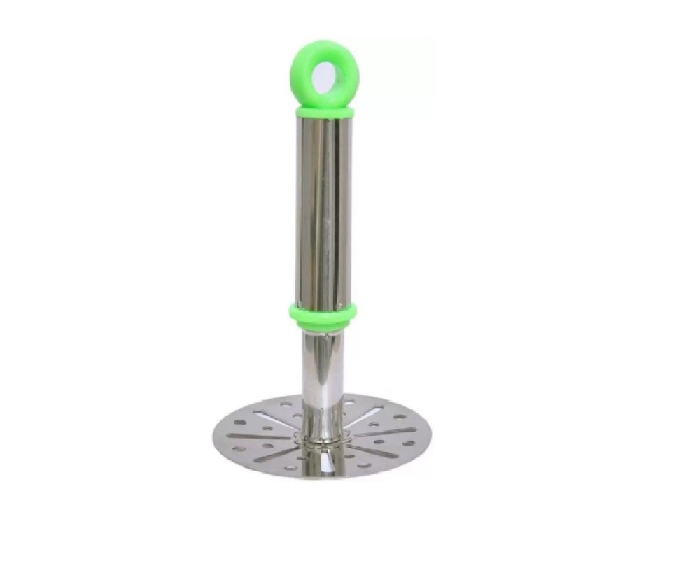 Silver & Green Stainless Steel Potato Vegetable Pav Bhaji Masher, For Kitchen