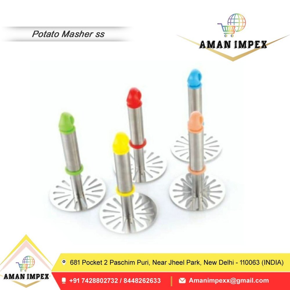 Silver Stainless Steel Potato Masher Wooden Handle, For Kitchen, Size: 10 X 17.5cm