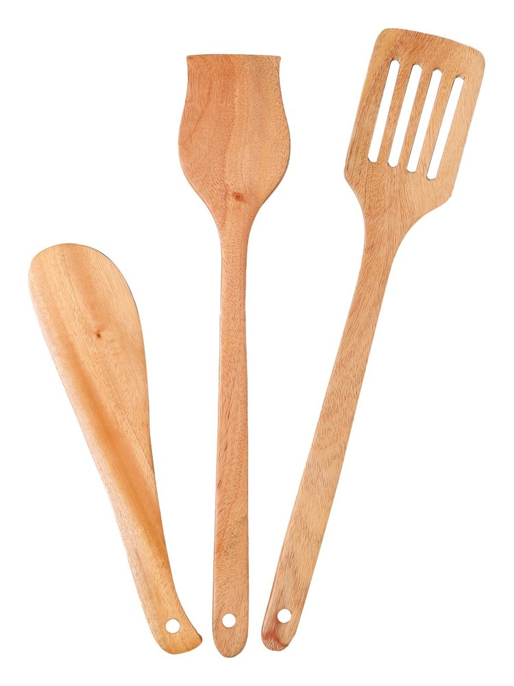 3 Pieces Polished Wooden Kitchen Utilities Spatulas