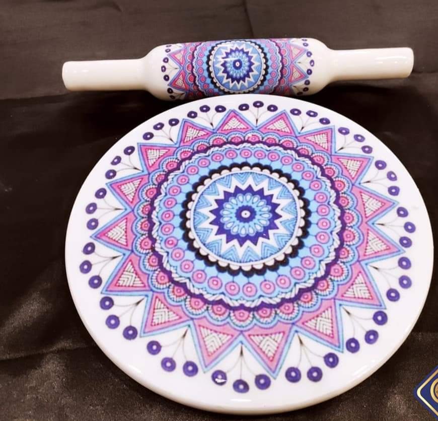 Multicolor Printed Marble Chakla Belan, Size: 10 Inch