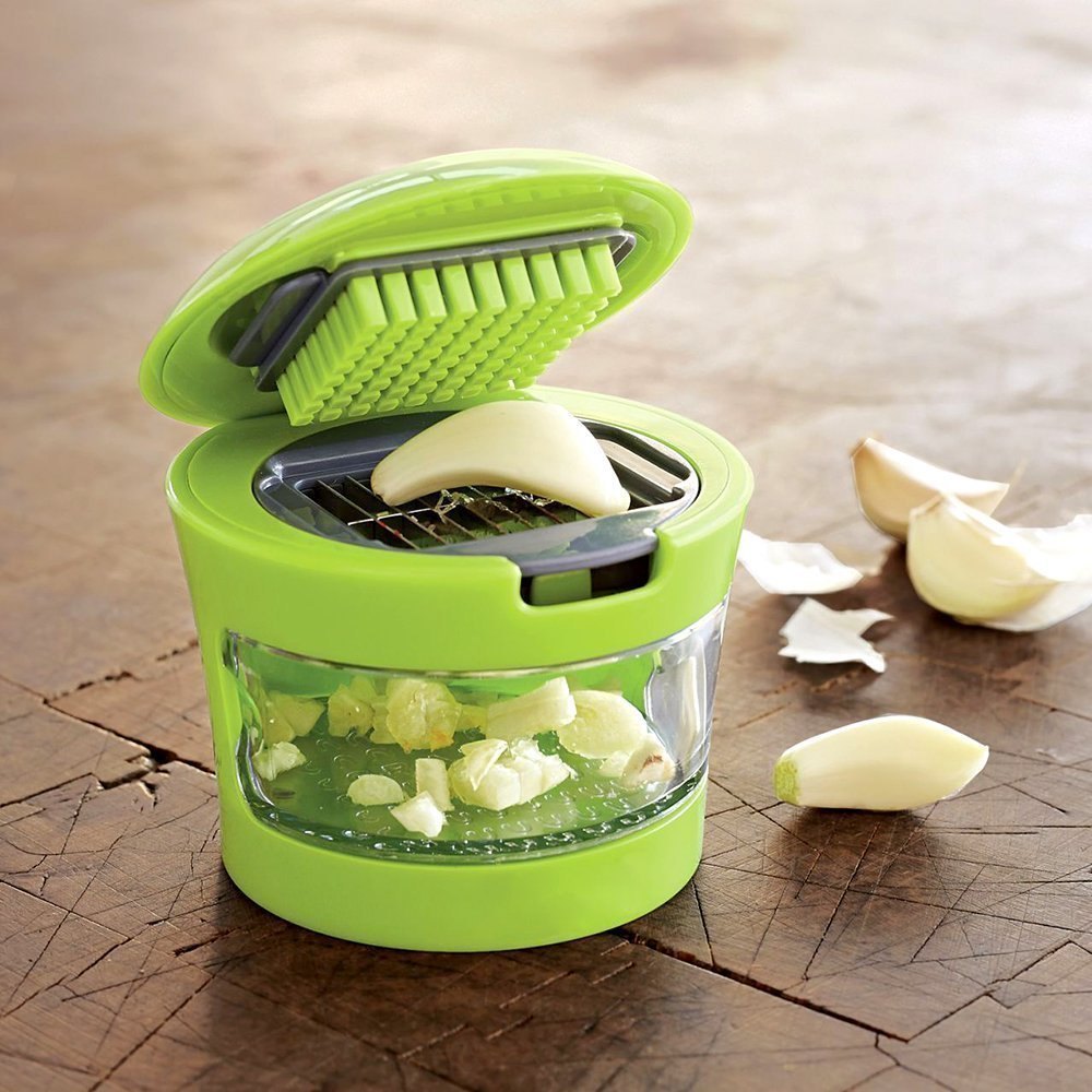 Green Stainless Steel Garlic Cutter Garlic Crusher