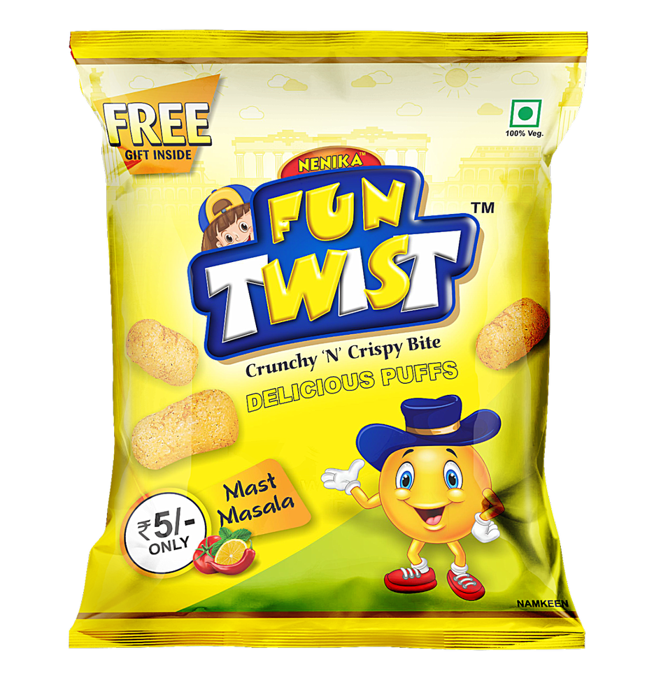 Rice and Corn Fun Twist Masala Delicious Puffs, Packaging Size: 20g
